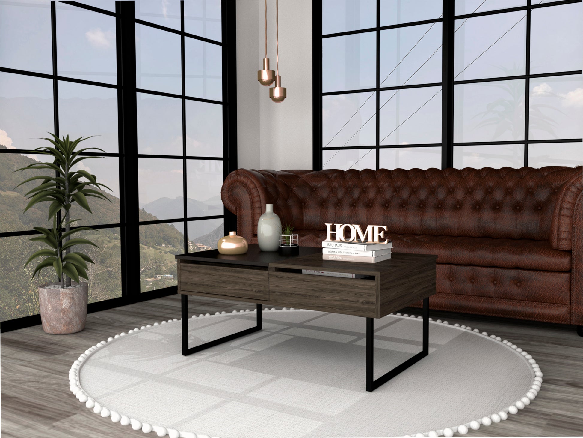 Manila Lift Top Coffee Table, One Drawer, Dark Walnut Brown Particle Board Particle Board