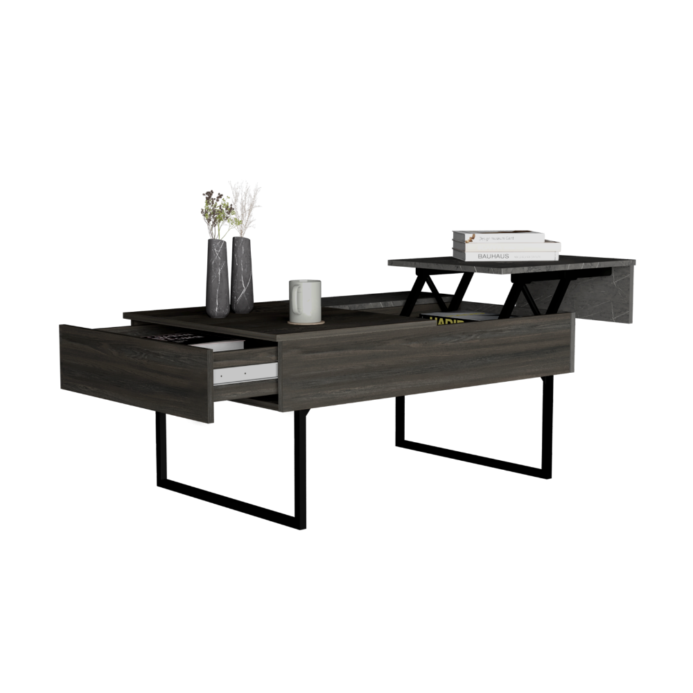 Lift Top Coffee Table, One Drawer, Two Legs, Carbon Espresso Onyx Multicolor Particle Board Particle Board