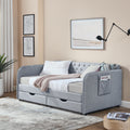 Twin Size Upholstery Daybed With Trundle Bed And Two Storage Drawersflat Arms With Pocket, Extendable Daybed For Bedroom Living Room,Linen Grey Grey Linen