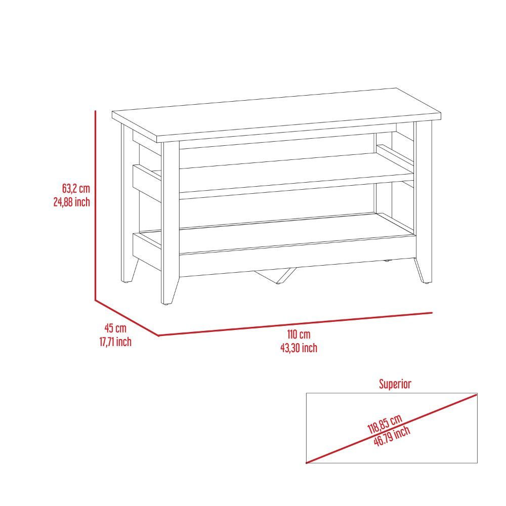 Mason Storage Bench, Two Open Shelves, Light Oak Beige Particle Board Particle Board