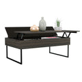 Ocean Lift Top Coffee Table, Two Legs, Two Shelves, Carbon Espresso Brown Particle Board Particle Board