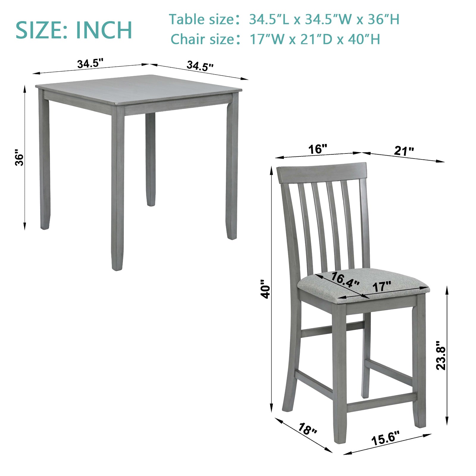 5 Piece Dining Table Set, Wooden Dining Square Table Set For 4, Counter Height Kitchen Table Set With Square Table And 4 Upholstered Chairs For Small Space, Gray Wood Gray Seats 4 Gray Wood Dining Room Acacia 4 Leg Square Dining Table With Chair Acacia