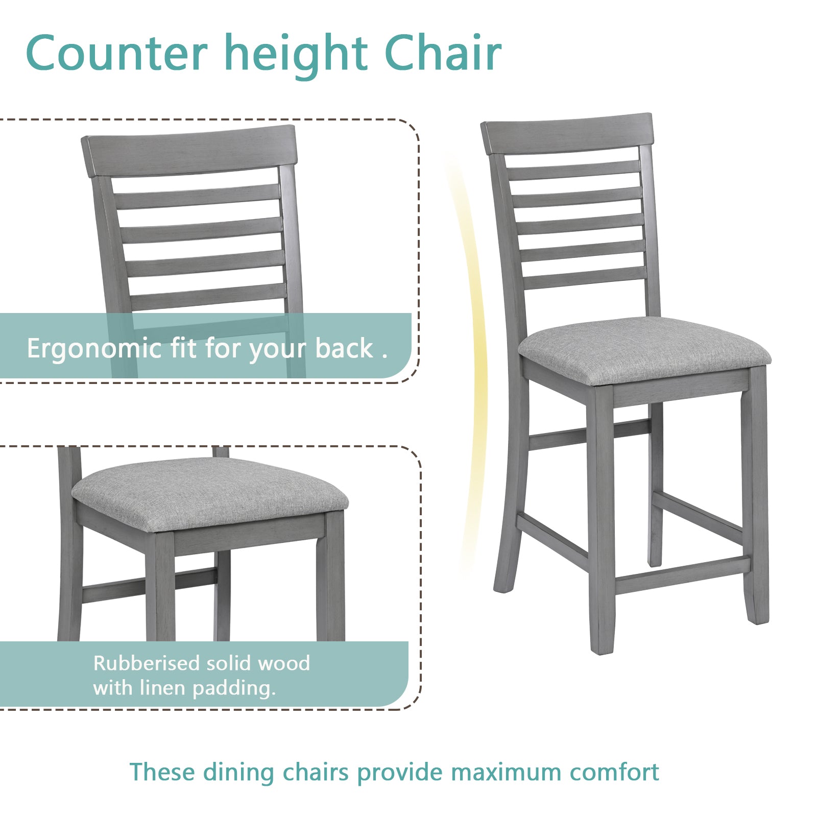 5 Piece Dining Table Set, Wooden Dining Square Table Set For 4, Counter Height Kitchen Table Set With Square Table And 4 Upholstered Chairs For Small Space, Gray Wood Gray Seats 4 Gray Wood Dining Room Acacia 4 Leg Square Dining Table With Chair Acacia