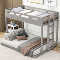 Twin Over Full Bunk Bed With Built In Ladder,Gray Gray Solid Wood Mdf