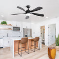 52 Inch Modern Ceiling Fan With 3 Color Dimmable 5 Abs Blades Remote Control Reversible Dc Motor With Led Light Black Abs