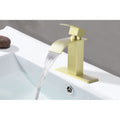 Waterfall Spout Single Handle Bathroom Sink Faucet Brushed Gold Stainless Steel