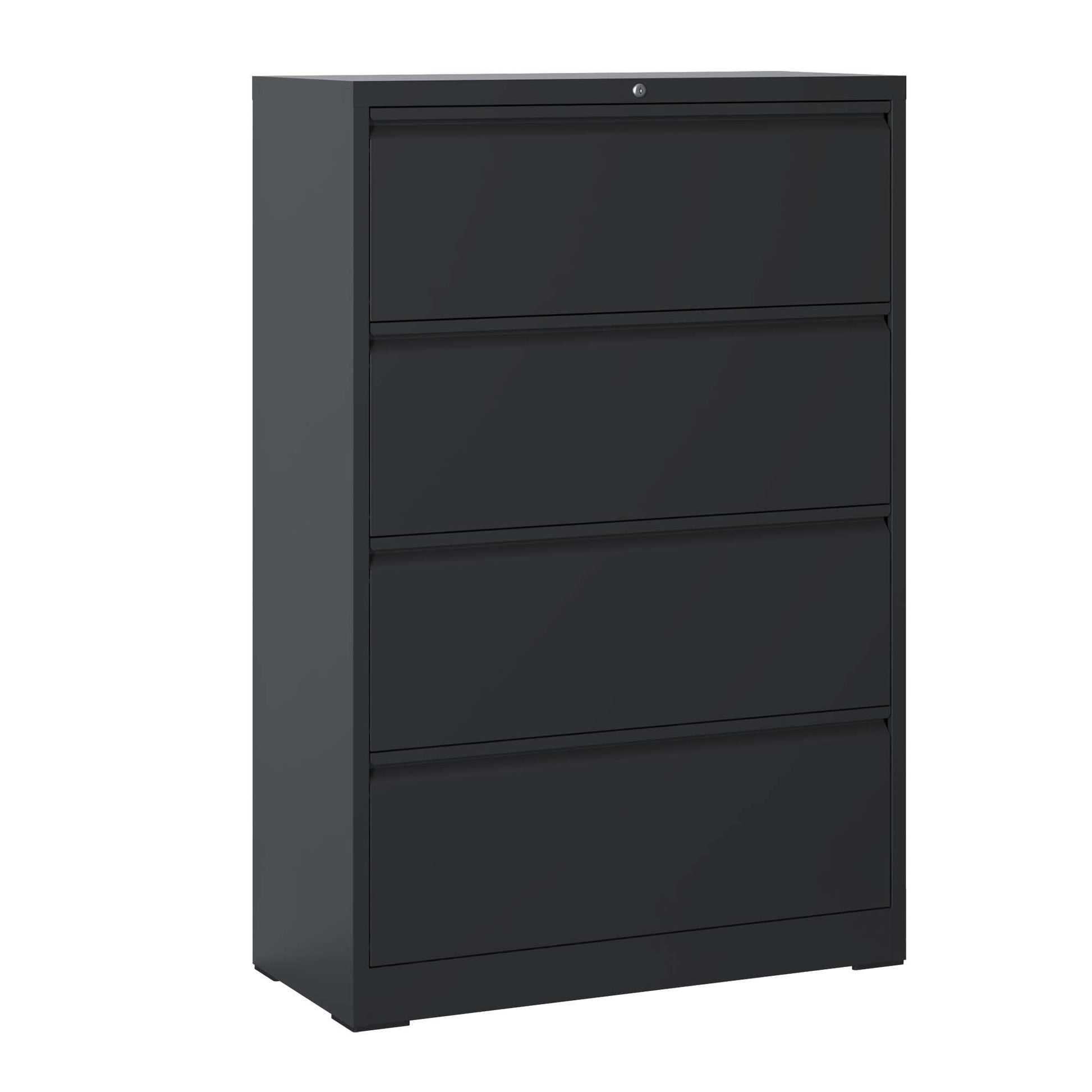 Lateral File Cabinet 4 Drawer, Black Filing Cabinet With Lock, Lockable File Cabinet For Home Office, Locking Metal File Cabinet For Legal Letter A4 F4 Size Filing Cabinets 3 4 Drawers Black Office Drawers Included Modern Metal Metal