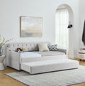 Twin Size Upholstery Daybed With Twin Size Erectable Trundle And Usb Charging Design, Linen Beige Twin Beige Linen