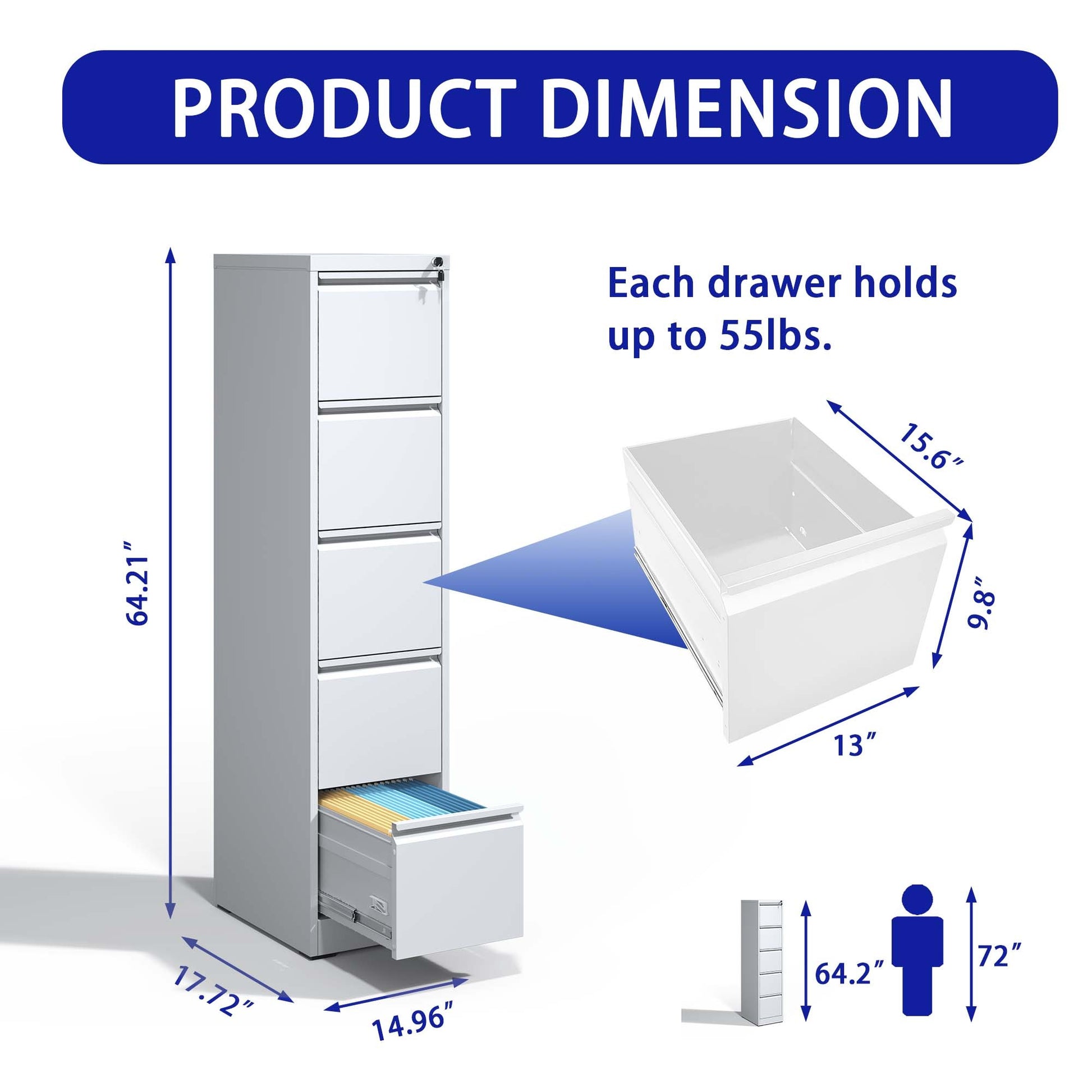 5 Drawer Metal Vertical File Cabinet With Lock Office Home Steel Vertical File Cabinet For A4 Legal Letter Size Filing Cabinets 5 Or More Drawers White Office Drawers Included Modern Metal Metal