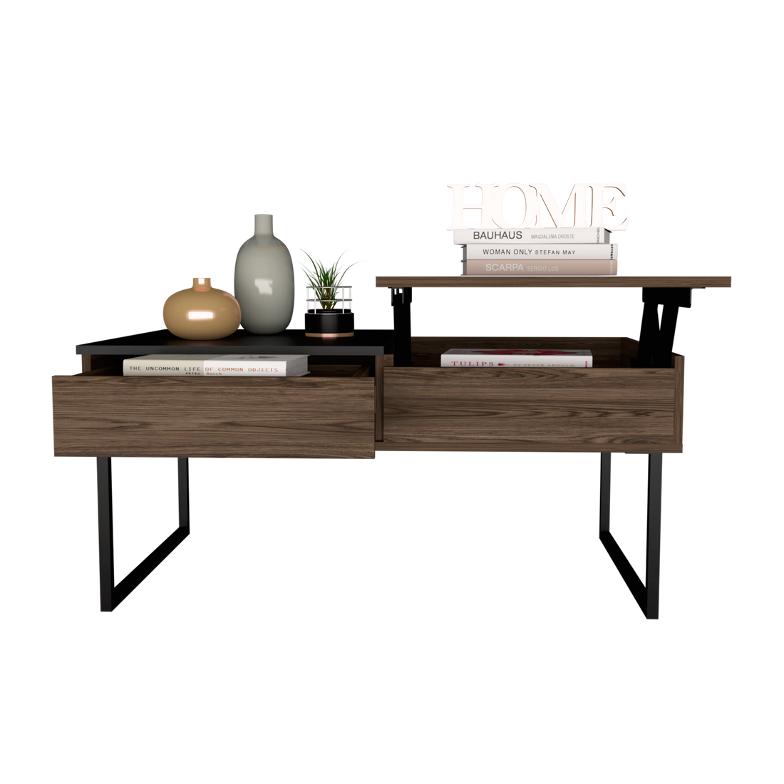 Lift Top Coffee Table, One Drawer, Dark Walnut Brown Particle Board Particle Board