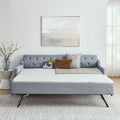 Twin Size Upholstery Daybed With Twin Size Erectable Trundle And Usb Charging Design, Linen Grey Twin Grey Linen