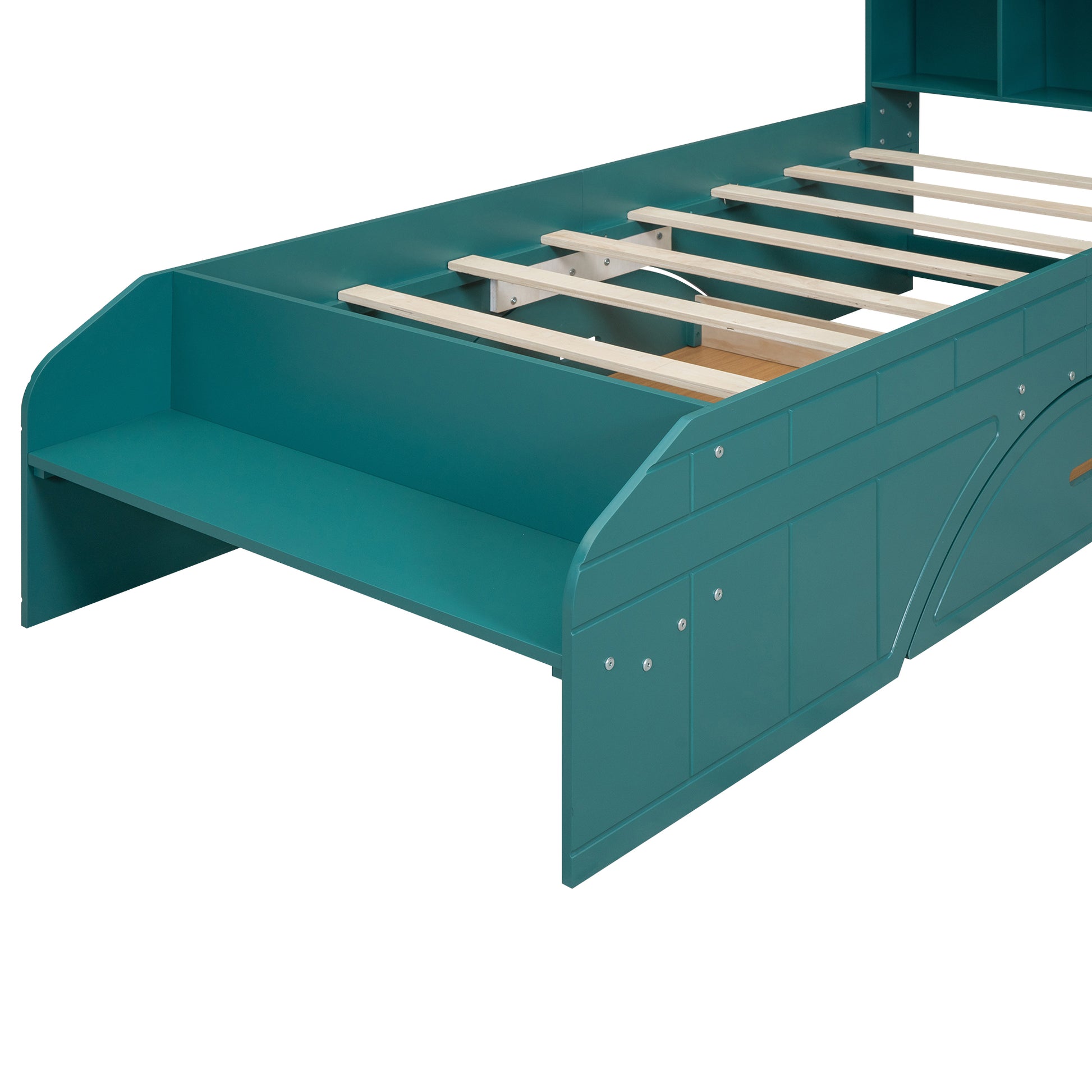 Wood Twin Size Platform Bed With 2 Drawers, Storage Headboard And Footboard, Dark Green Box Spring Not Required Twin Dark Green Bedroom Bed Frame Solid Wood Mdf