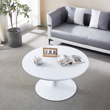 Modern 31.5'' Diameter Solid Metal Base White Round Coffee Table White Steel