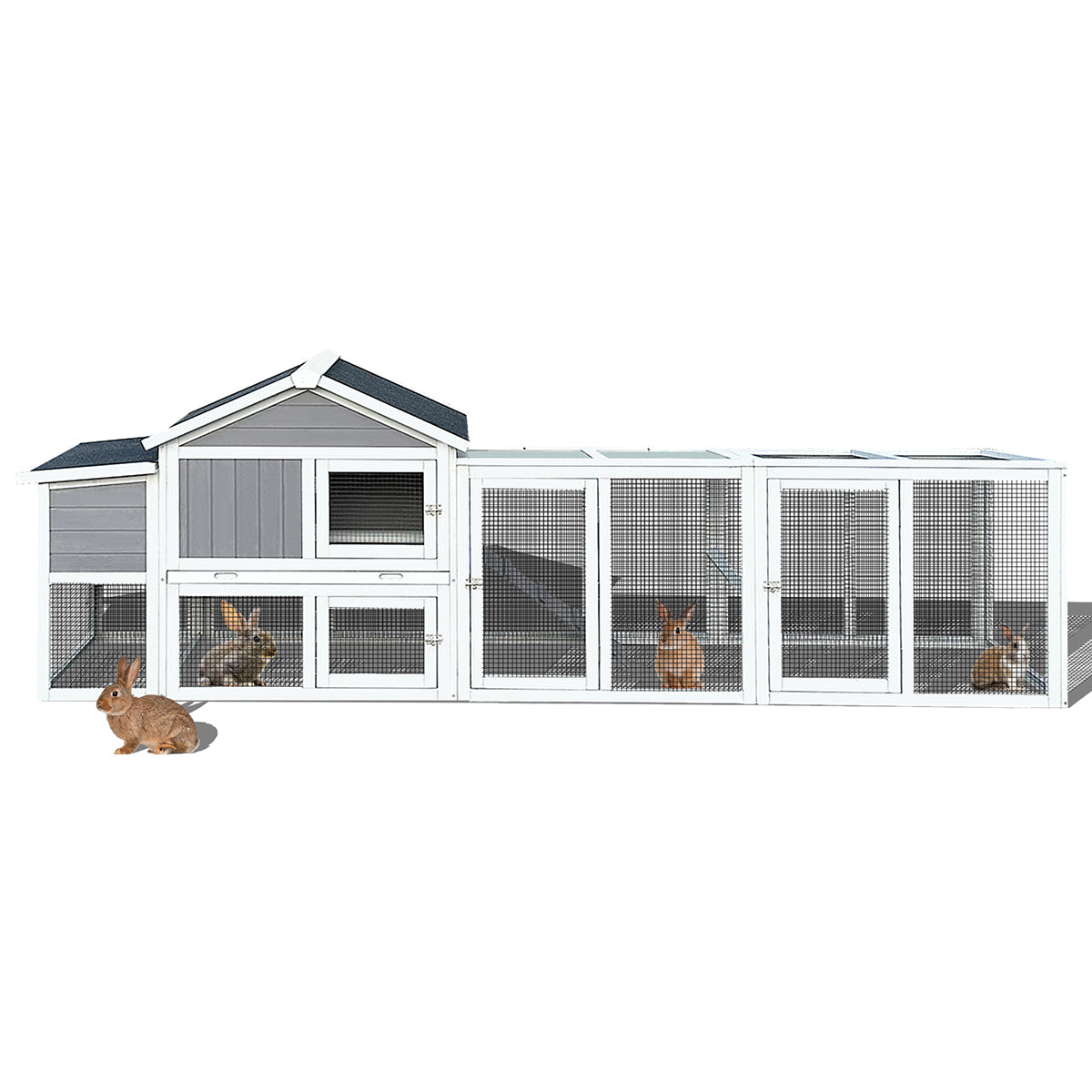 111.5" Wooden Chicken Coop, Large Hen House With Nesting Box Poultry Cage, Rabbit Hutch Bunny Cagewaterproof Uv Panel For Backyard Grey Wood