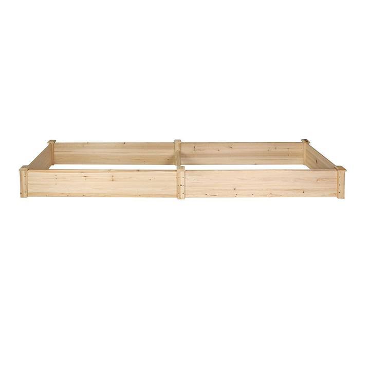 Raised Garden Bed Wooden Planter Box 2 Separate Planting Space Natural Wood