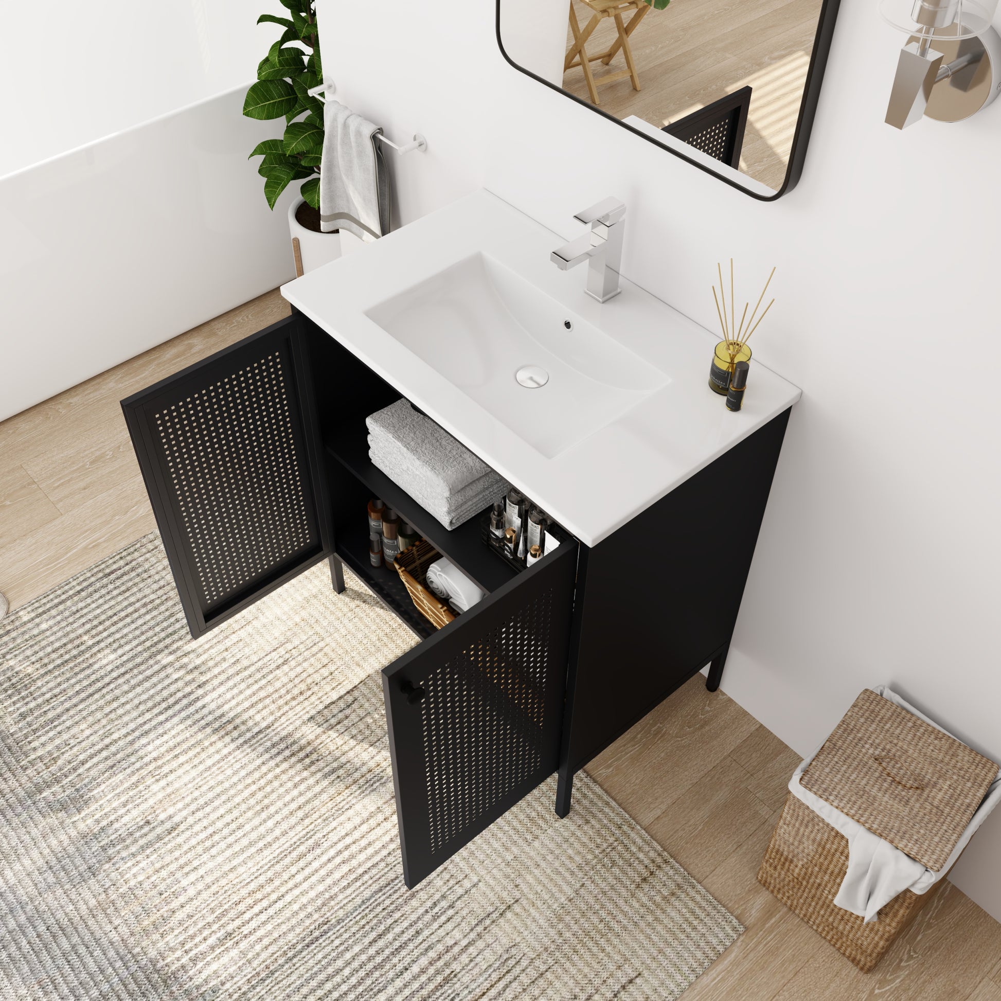 30 Inch Freestanding Bathroom Vanity With Ceramic SInk black-2-bathroom-freestanding-modern-steel