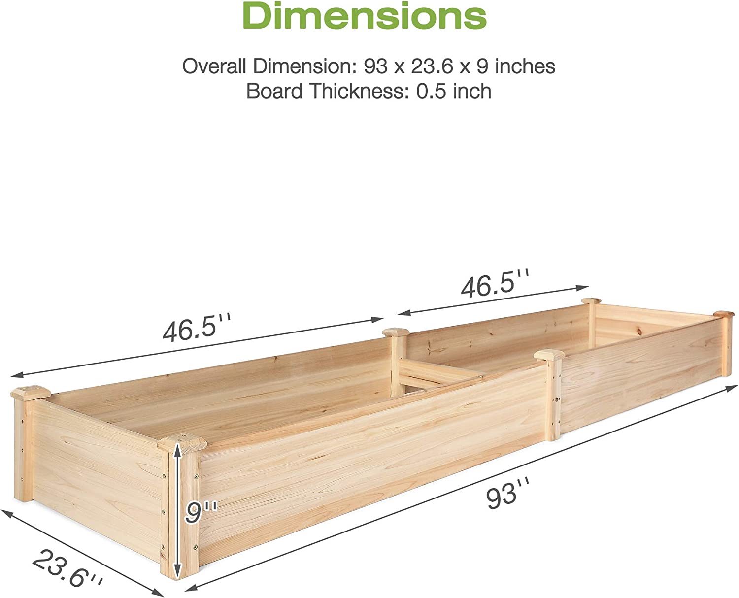 Raised Garden Bed Wooden Planter Box 2 Separate Planting Space Natural Wood