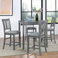 5 Piece Dining Table Set, Wooden Dining Square Table Set For 4, Counter Height Kitchen Table Set With Square Table And 4 Upholstered Chairs For Small Space, Gray Wood Gray Seats 4 Gray Wood Dining Room Acacia 4 Leg Square Dining Table With Chair Acacia