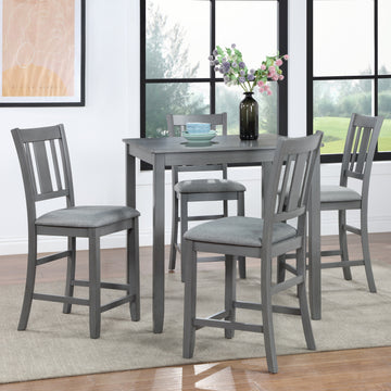 5 Piece Dining Table Set, Wooden Dining Square Table Set For 4, Counter Height Kitchen Table Set With Square Table And 4 Upholstered Chairs For Small Space, Gray Wood Gray Seats 4 Gray Wood Dining Room Acacia 4 Leg Square Dining Table With Chair Acacia