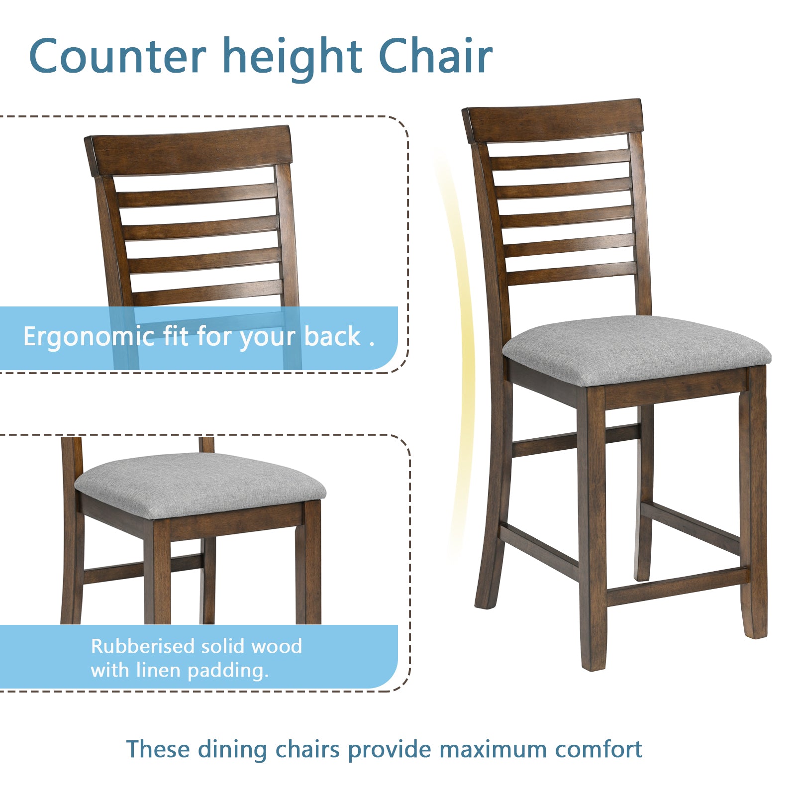 5 Piece Dining Table Set, Wooden Dining Square Table Set For 4, Counter Height Kitchen Table Set With Square Table And 4 Upholstered Chairs For Small Space, Walnut Wood Walnut Seats 4 Gray Wood Dining Room Acacia 4 Leg Square Dining Table With Chair