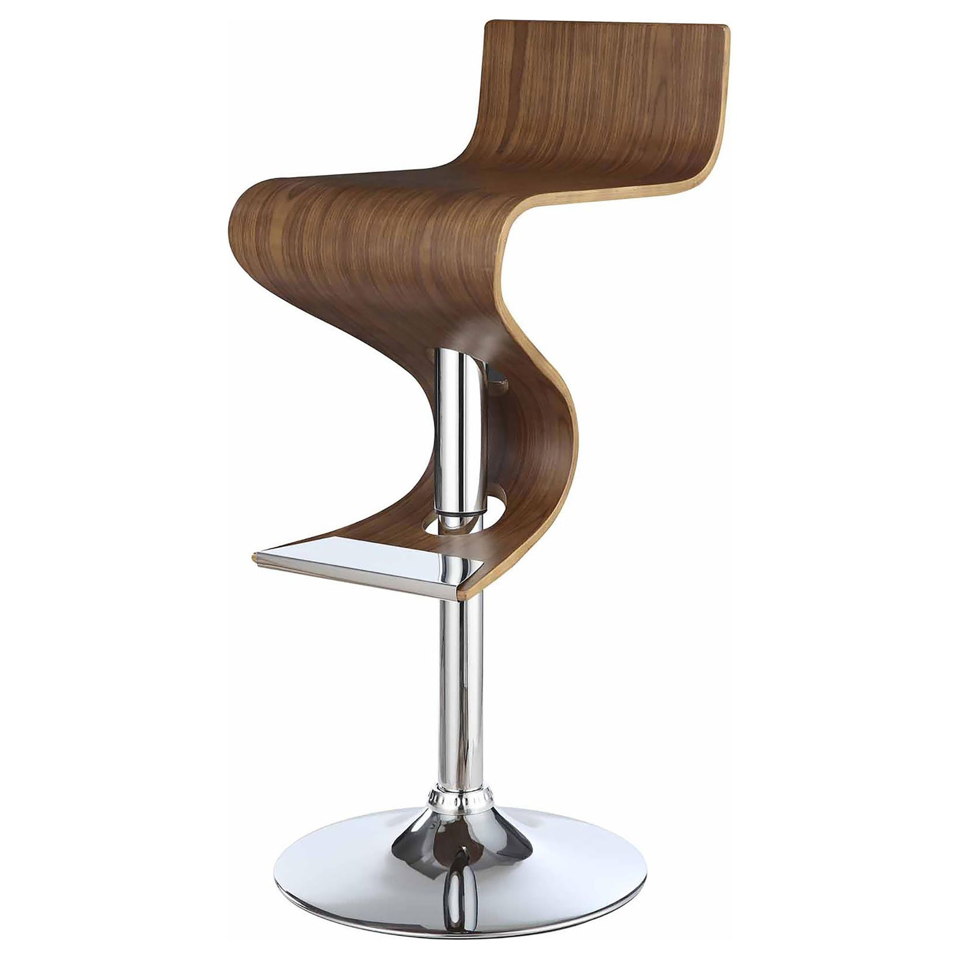 Walnut And Chrome S Shaped Adjustable Bar Stool Brown Dining Room Mid Century Modern Bar Stools Solid Back Wood Metal