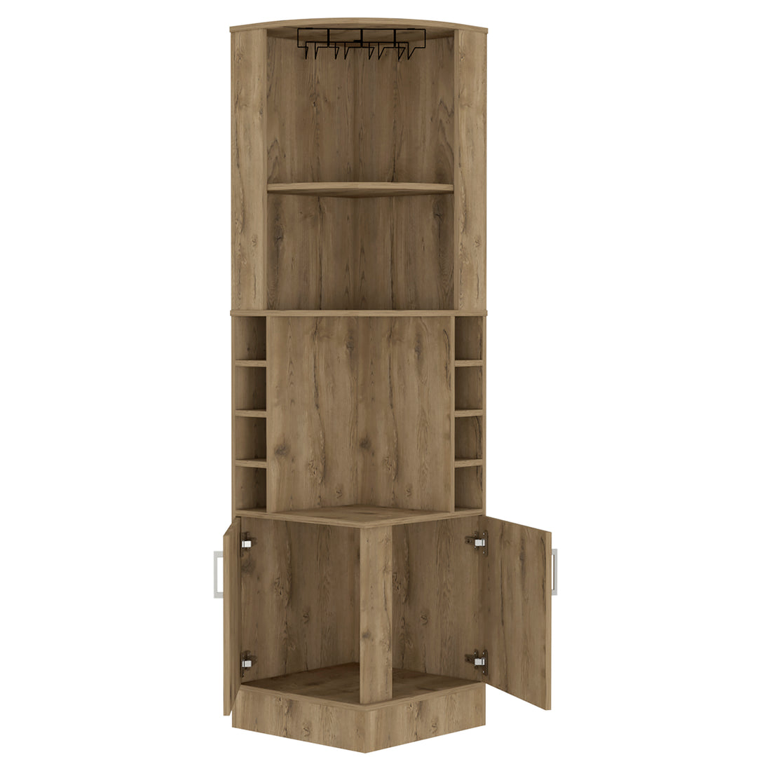 Depot E Shop Egina Bar Cabinet Two Drawers, Eight Bottle Cubbies, Two Large Open Shelves, Macadamia Beige Particle Board Particle Board