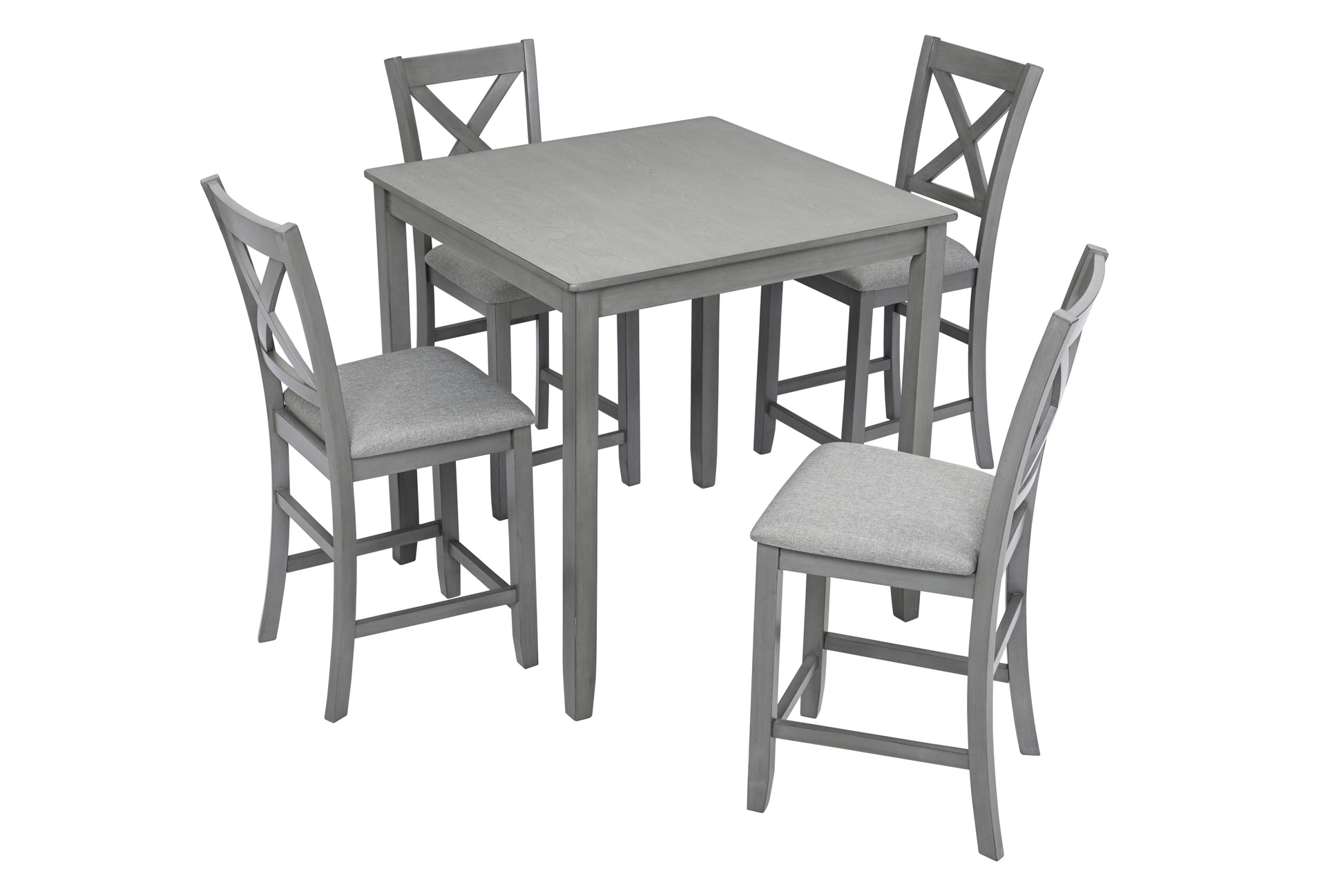 5 Piece Dining Table Set, Wooden Dining Square Table Set For 4, Counter Height Kitchen Table Set With Square Table And 4 Upholstered Chairs For Small Space, Gray Wood Gray Seats 4 Gray Wood Dining Room Acacia 4 Leg Square Dining Table With Chair Acacia