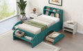 Wood Twin Size Platform Bed With 2 Drawers, Storage Headboard And Footboard, Dark Green Box Spring Not Required Twin Dark Green Bedroom Bed Frame Solid Wood Mdf