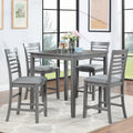 5 Piece Dining Table Set, Wooden Dining Square Table Set For 4, Counter Height Kitchen Table Set With Square Table And 4 Upholstered Chairs For Small Space, Gray Wood Gray Seats 4 Gray Wood Dining Room Acacia 4 Leg Square Dining Table With Chair Acacia