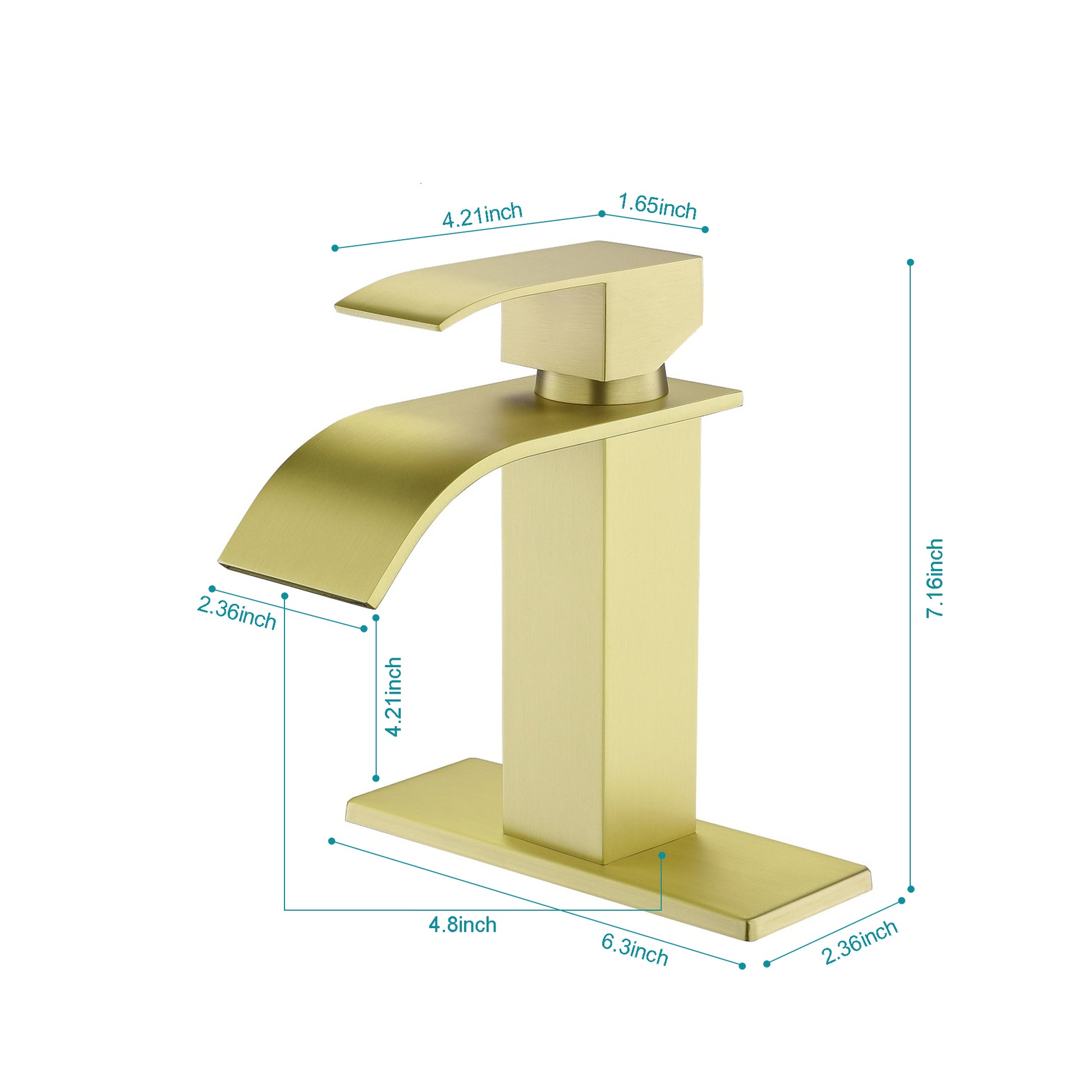 Waterfall Spout Single Handle Bathroom Sink Faucet Brushed Gold Stainless Steel