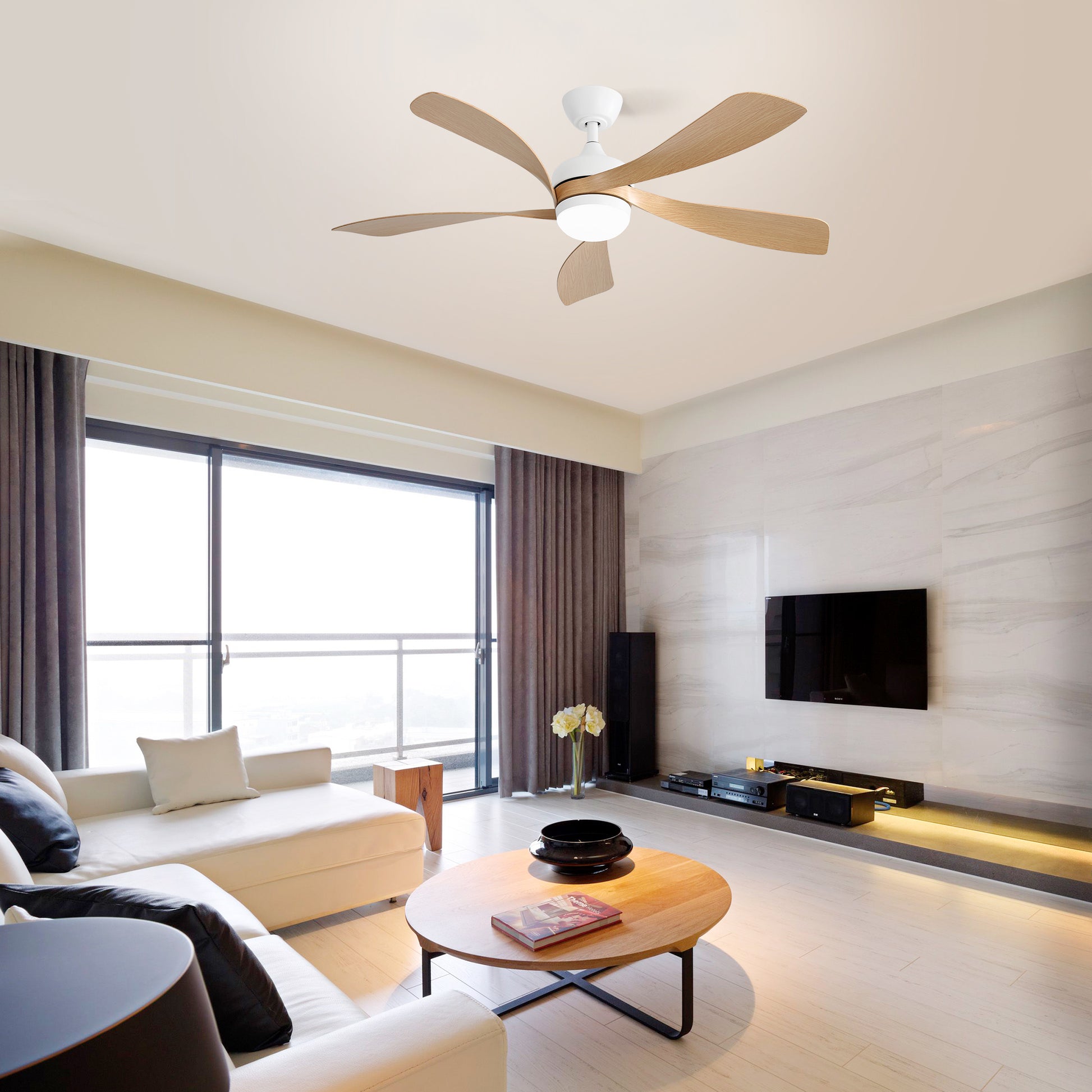 52 Inch Modern Led Ceiling Fan With 3 Color Dimmable 5 Abs Blades Remote Control Reversible Dc Motor White For Bedroom White Abs