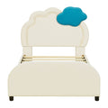 Twin Size Upholstered Platform Bed With Cloud Shaped Headboard And Embedded Light Stripe, Velvet, Beige Beige Velvet