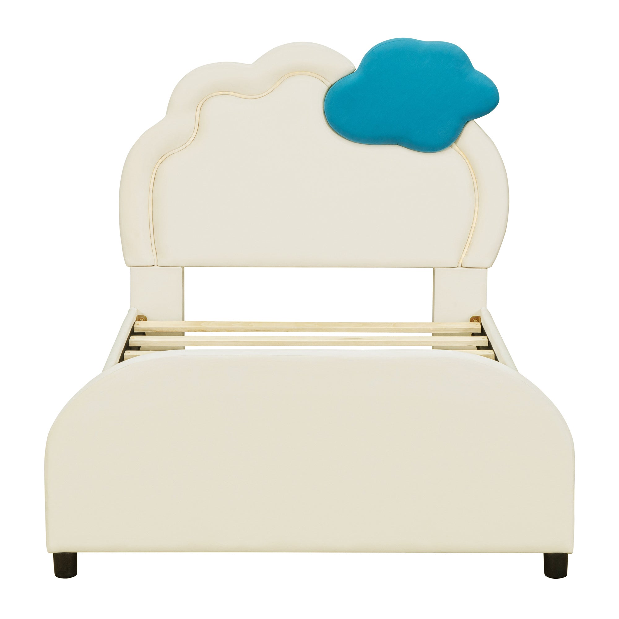 Twin Size Upholstered Platform Bed with Cloud Shaped beige-velvet