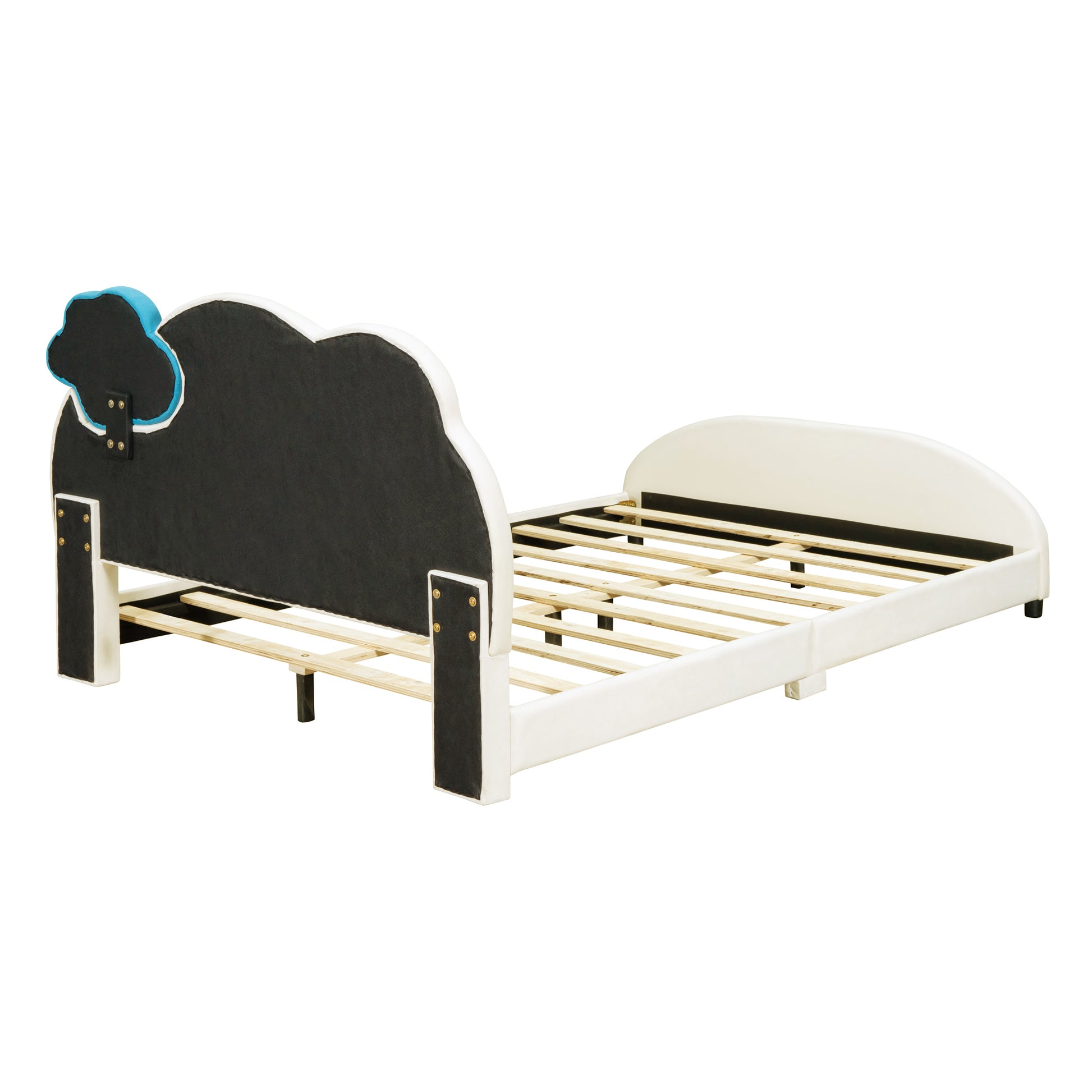 Full Size Upholstered Platform Bed With Cloud Shaped Headboard And Embedded Light Stripe, Velvet, Beige Beige Velvet