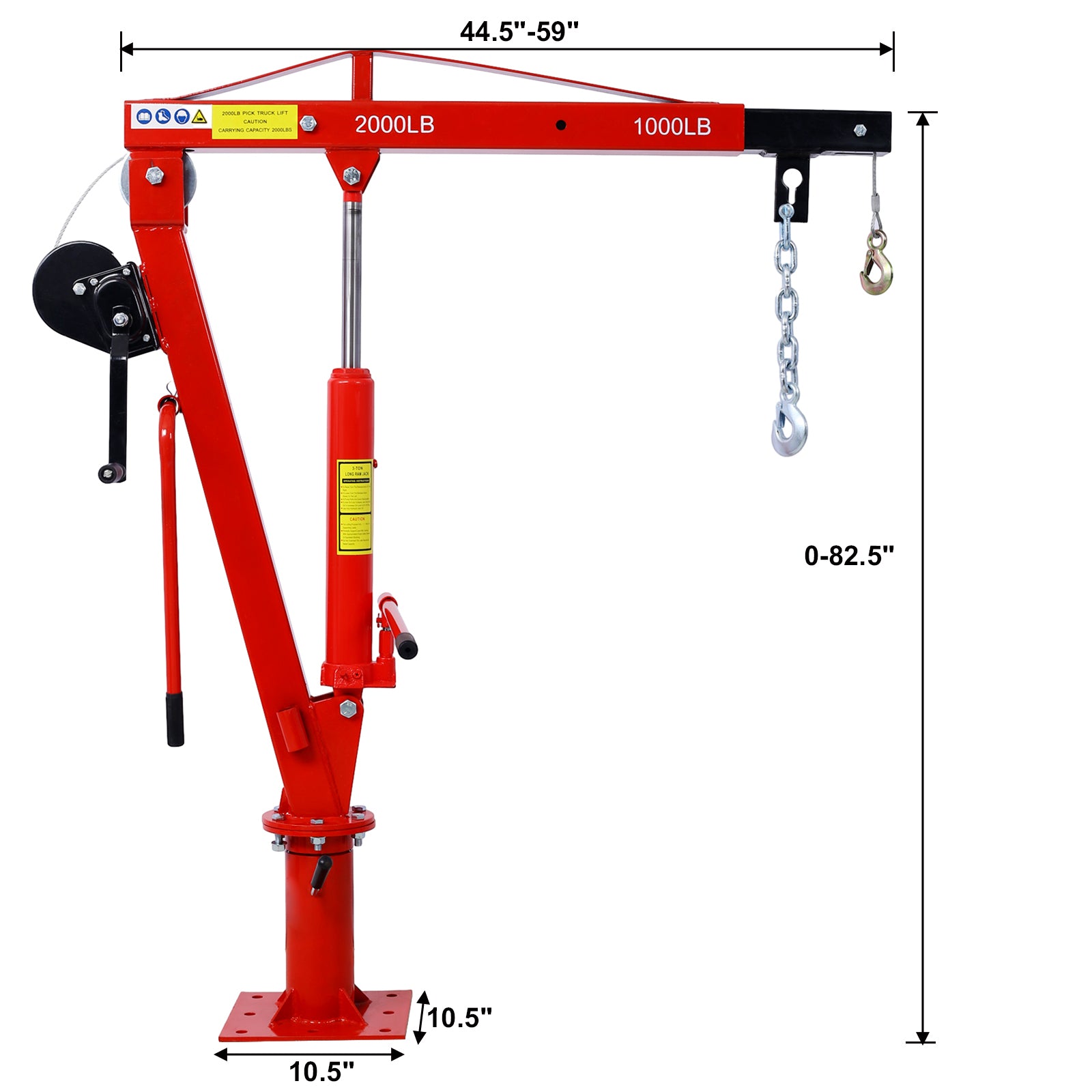 Hydraulic Pickup Truck Crane With Hand Winchpickup Truck Bed Hoist Jib Crane 2000 Lb. Capacity Red Red Steel