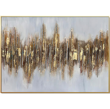 Home Hand Painted "Gilded Horizon" Oil Painting 40"H X 60"W Grey Gold Canvas