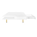 Exquisite High Gloss Coffee Table With 4 Golden Legs And 2 Small Drawers, 2 Tier Square Center Table For Living Room, White White Primary Living Space Particle Board