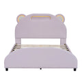 Full Size Upholstered Platform Bed With Bear Shaped Headboard And Embedded Light Stripe, Velvet, Pink Pink Velvet