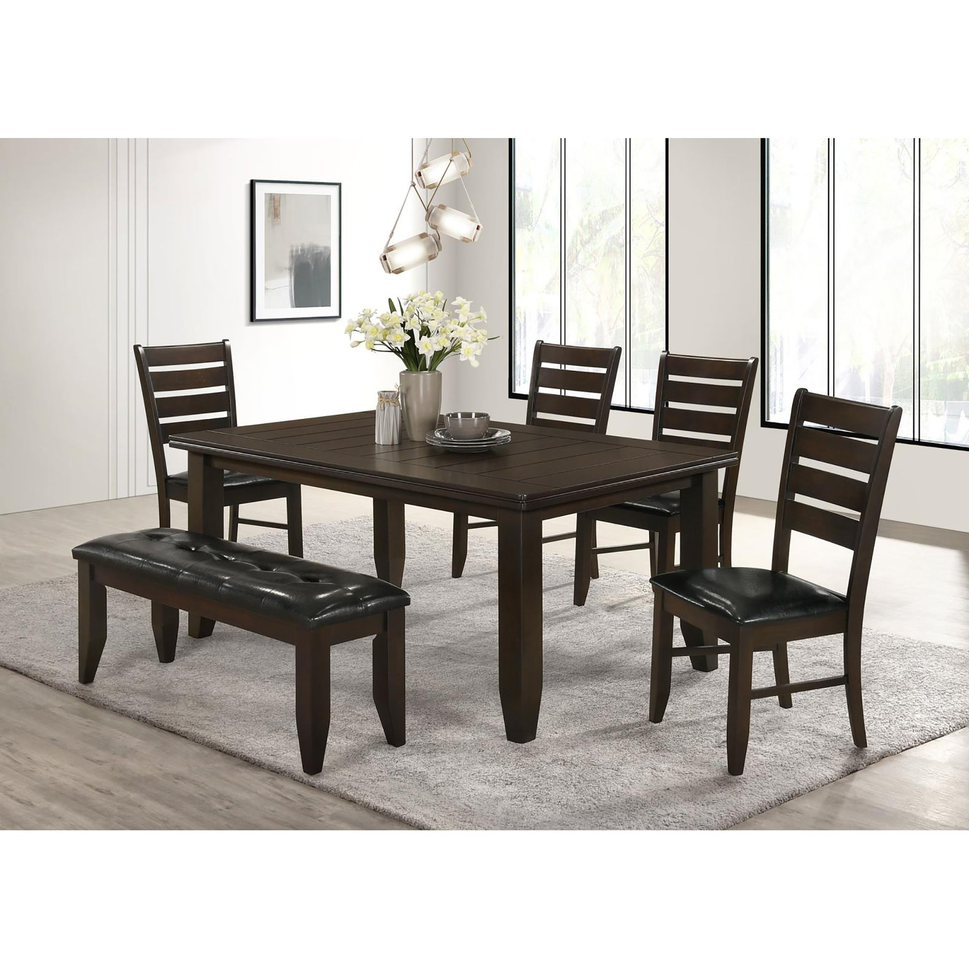 Cappuccino And Black Upholestered Dining Bench Brown Espresso Dining Room Wipe Clean Rectangular Transitional Dining Chairs Rubberwood Wood