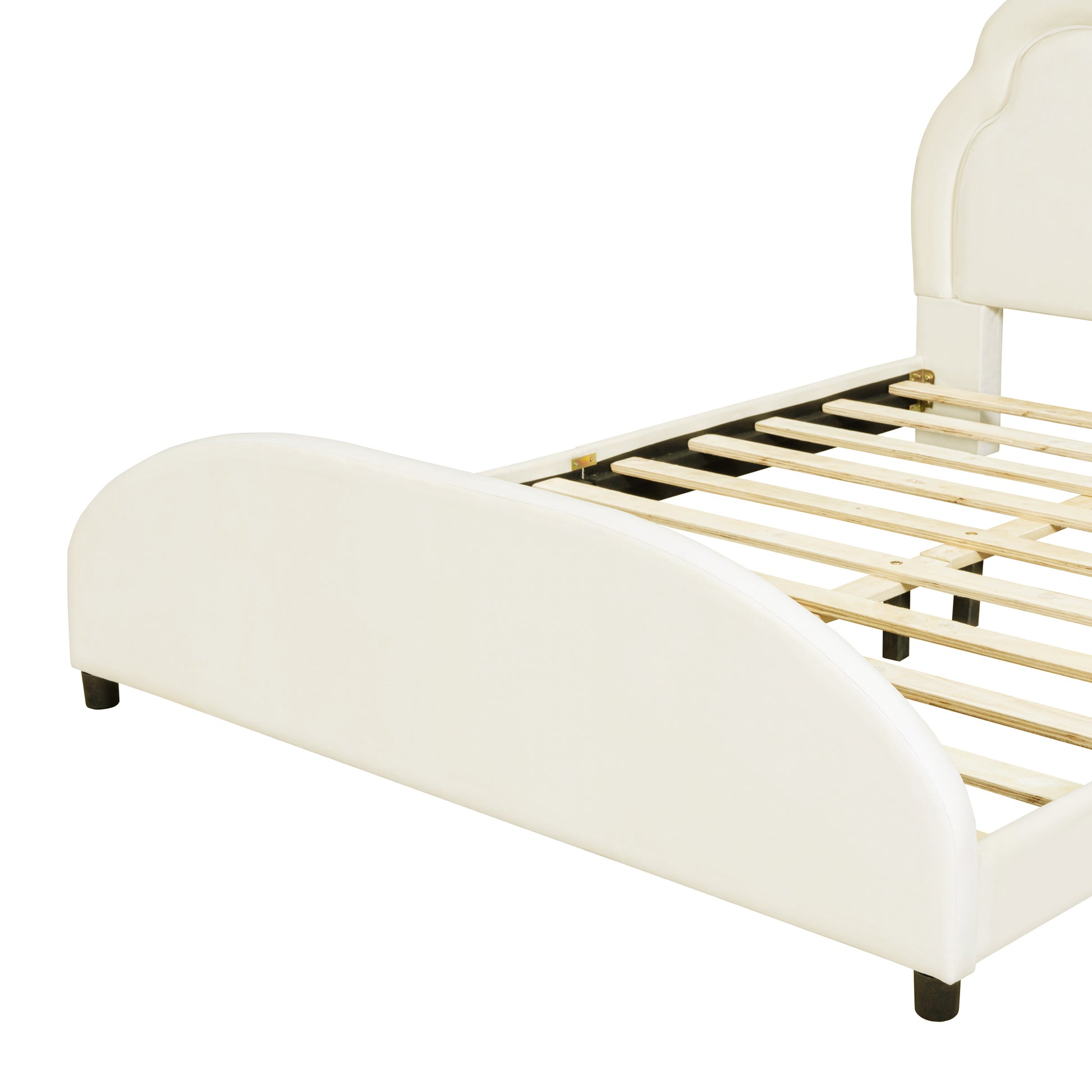 Full Size Upholstered Platform Bed With Cloud Shaped Headboard And Embedded Light Stripe, Velvet, Beige Beige Velvet