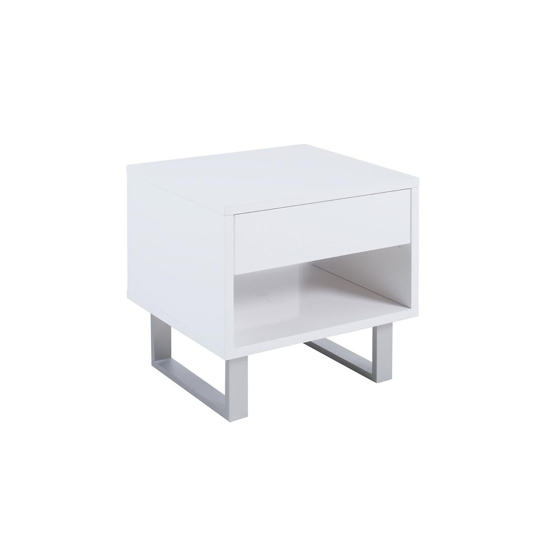 High Glossy White 1 Drawer End Table White Primary Living Space Contemporary,Modern Rectangular Drawers Coffee & End Tables Brushed Wood Sled