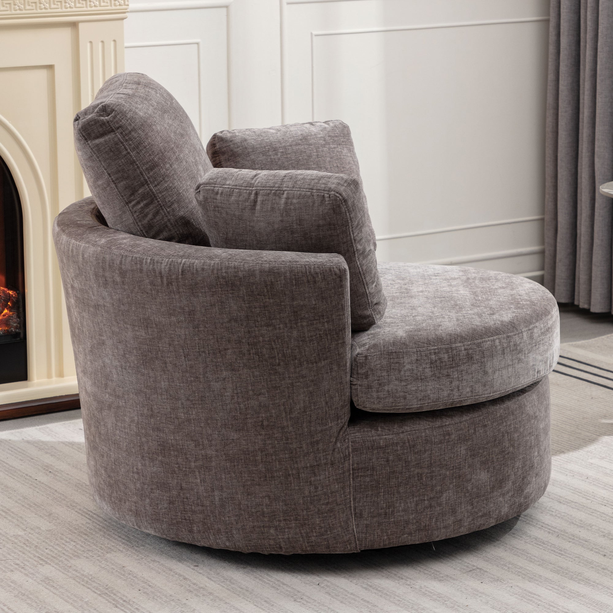 Oversize Round Swivel Chair Cozy Club 360 degrees gray-mdf+steel