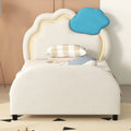 Twin Size Upholstered Platform Bed With Cloud Shaped Headboard And Embedded Light Stripe, Velvet, Beige Beige Velvet