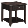 Walnut 1 Shelf End Table Brown Brown Soft Close Drawers Primary Living Space Transitional Poplar Square Shelves Coffee & End Tables Wood