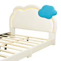 Full Size Upholstered Platform Bed With Cloud Shaped Headboard And Embedded Light Stripe, Velvet, Beige Beige Velvet