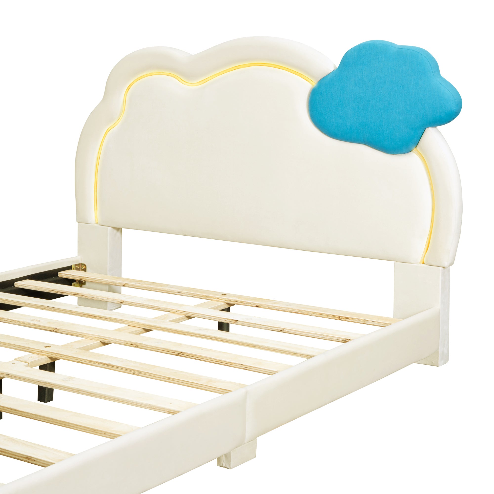 Full Size Upholstered Platform Bed with Cloud Shaped beige-velvet