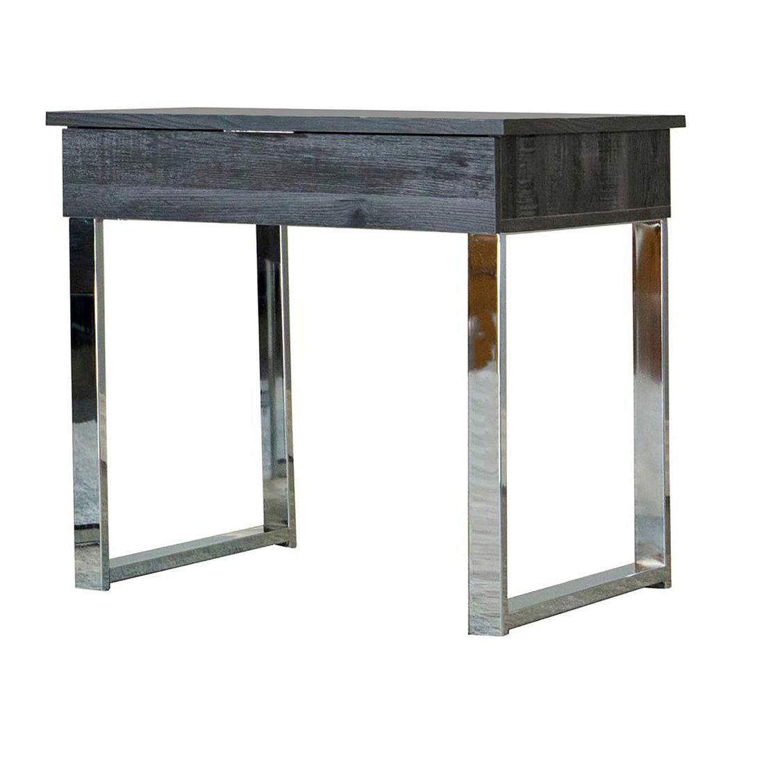 Dark Charcoal And Chrome 1 Drawer End Table Grey Distressed Finish Primary Living Space Contemporary,Modern Rectangular Drawers Coffee & End Tables Wood Sled