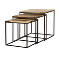Natural And Black 3 Piece Nesting Table Brown Primary Living Space Farmhouse,Rustic Tabeltop Sheesham Square Coffee & End Tables Powder Coated Metal Parsons