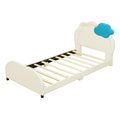 Twin Size Upholstered Platform Bed With Cloud Shaped Headboard And Embedded Light Stripe, Velvet, Beige Beige Velvet