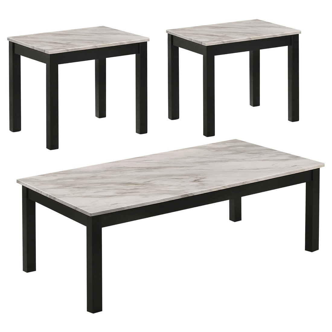 White And Black 3 Piece Occasional Set White White Primary Living Space Transitional Tabeltop Rubberwood Rectangular Coffee & End Tables Wood Parsons